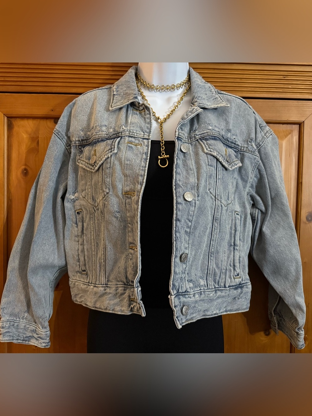 Wild Fable Light Wash Distressed Denim Oversized Jean Jacket NWT
